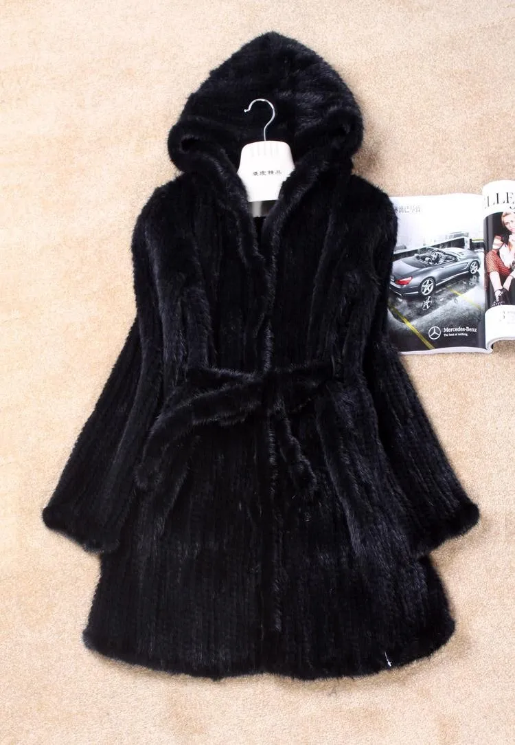 New Natural Mink Fur Winter Coat Women's Long-sleeve Top Fashion All-match Knitted Mink Coat