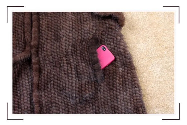 New Natural Mink Fur Winter Coat Women's Long-sleeve Top Fashion All-match Knitted Mink Coat