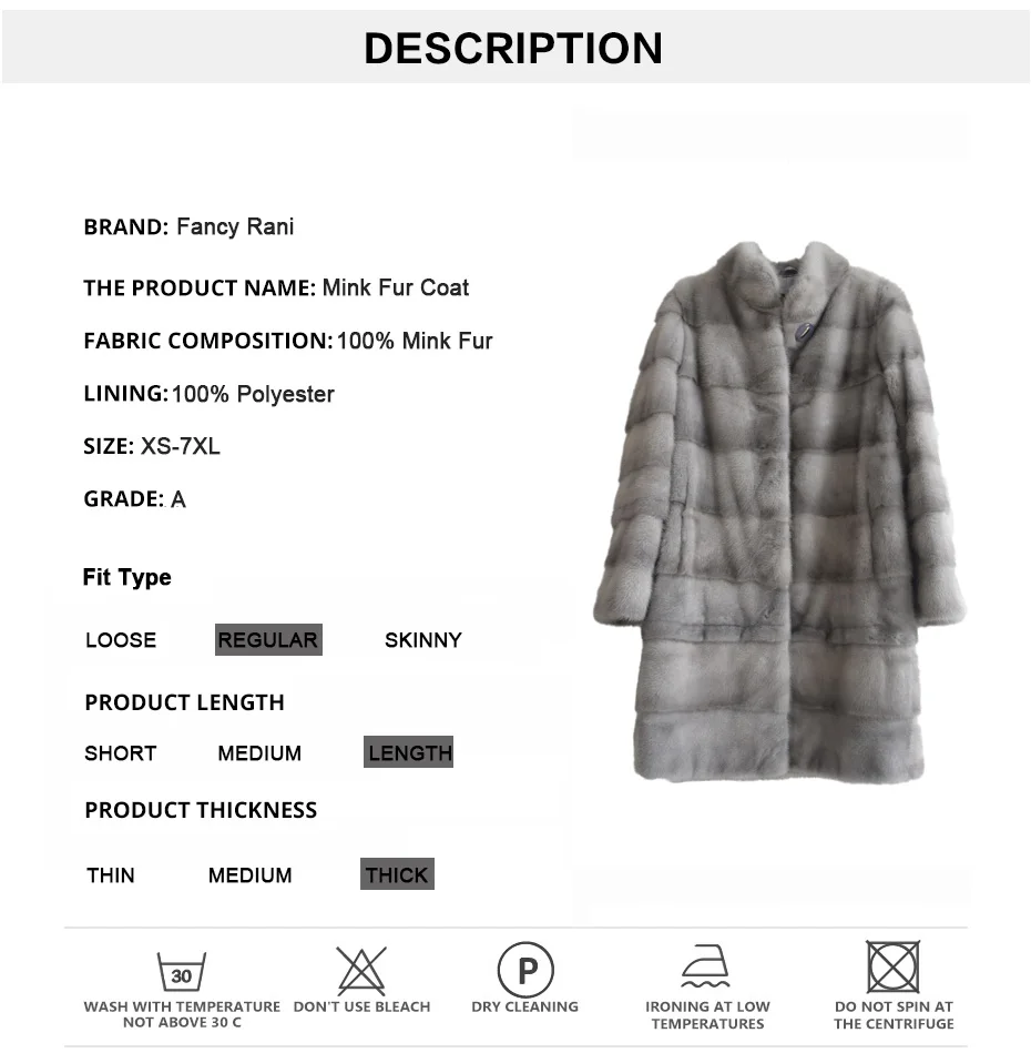 Fancy Rani Real Mink Fur Coat Natural Women Winter Long Leather Jacket Luxury Female Clothes 2023 Mink Fur Coat Women Promotion