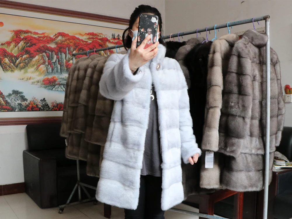 Fancy Rani Real Mink Fur Coat Natural Women Winter Long Leather Jacket Luxury Female Clothes 2023 Mink Fur Coat Women Promotion