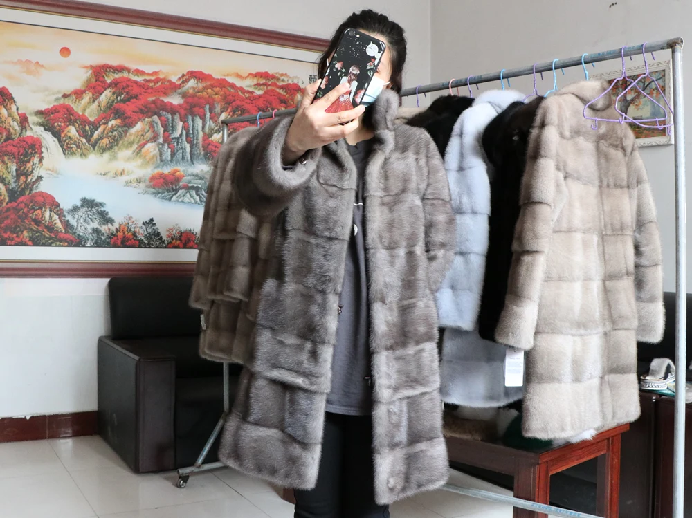 Fancy Rani Real Mink Fur Coat Natural Women Winter Long Leather Jacket Luxury Female Clothes 2023 Mink Fur Coat Women Promotion