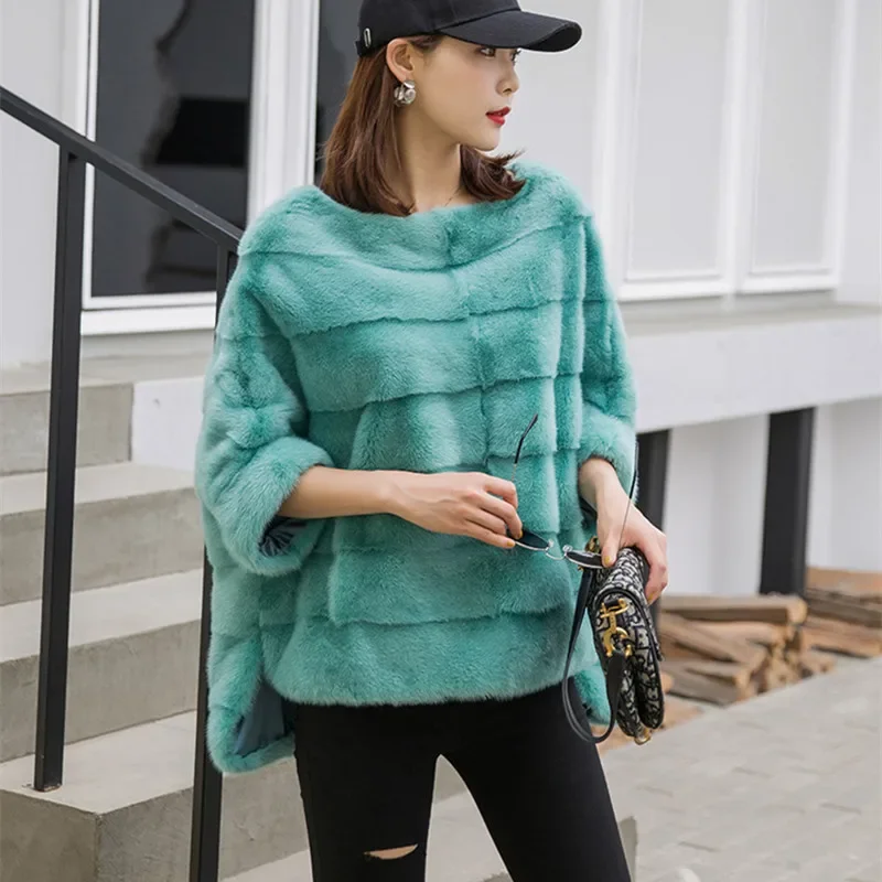 Real Mink Fur Coat Women Winter Natural Fur Coat Long Female Genuine Leather Mink Coats Cape shawl mink coat