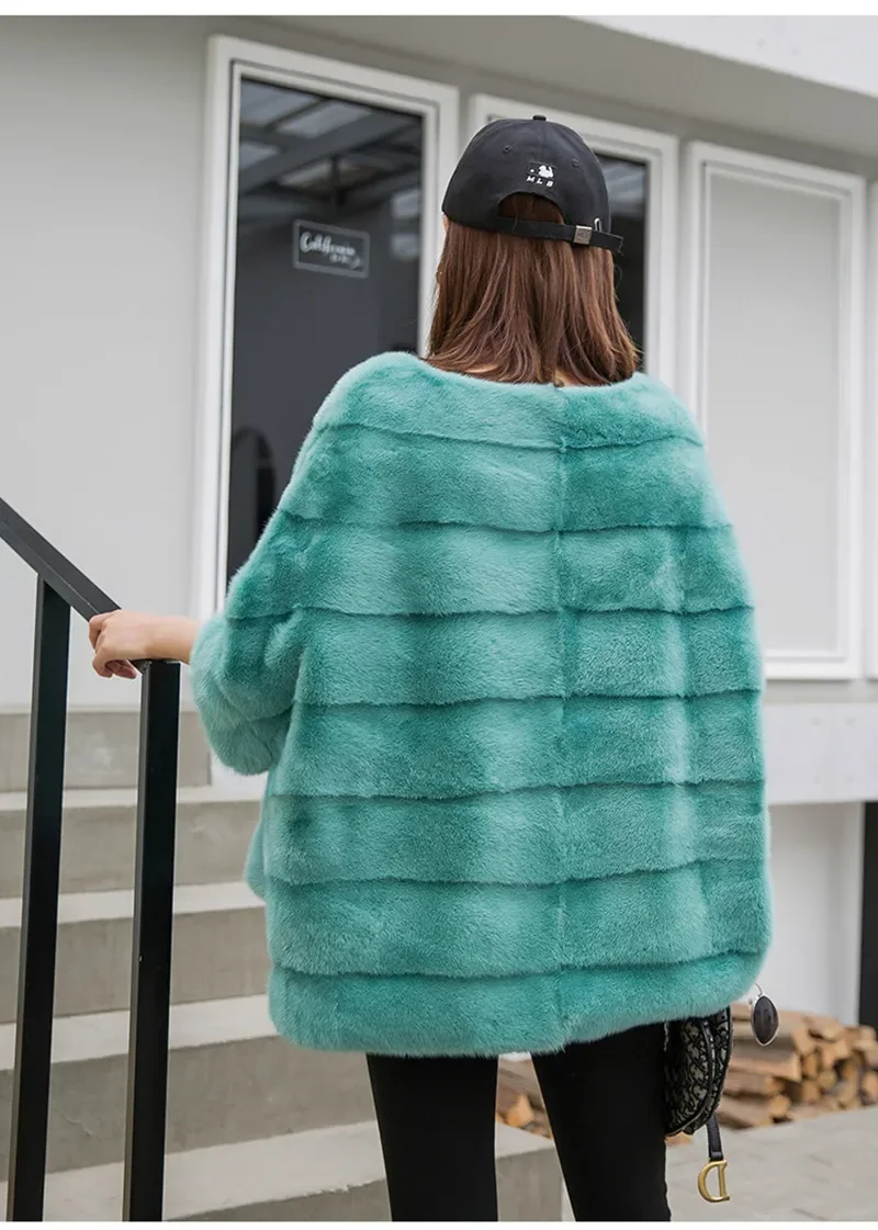 Real Mink Fur Coat Women Winter Natural Fur Coat Long Female Genuine Leather Mink Coats Cape shawl mink coat