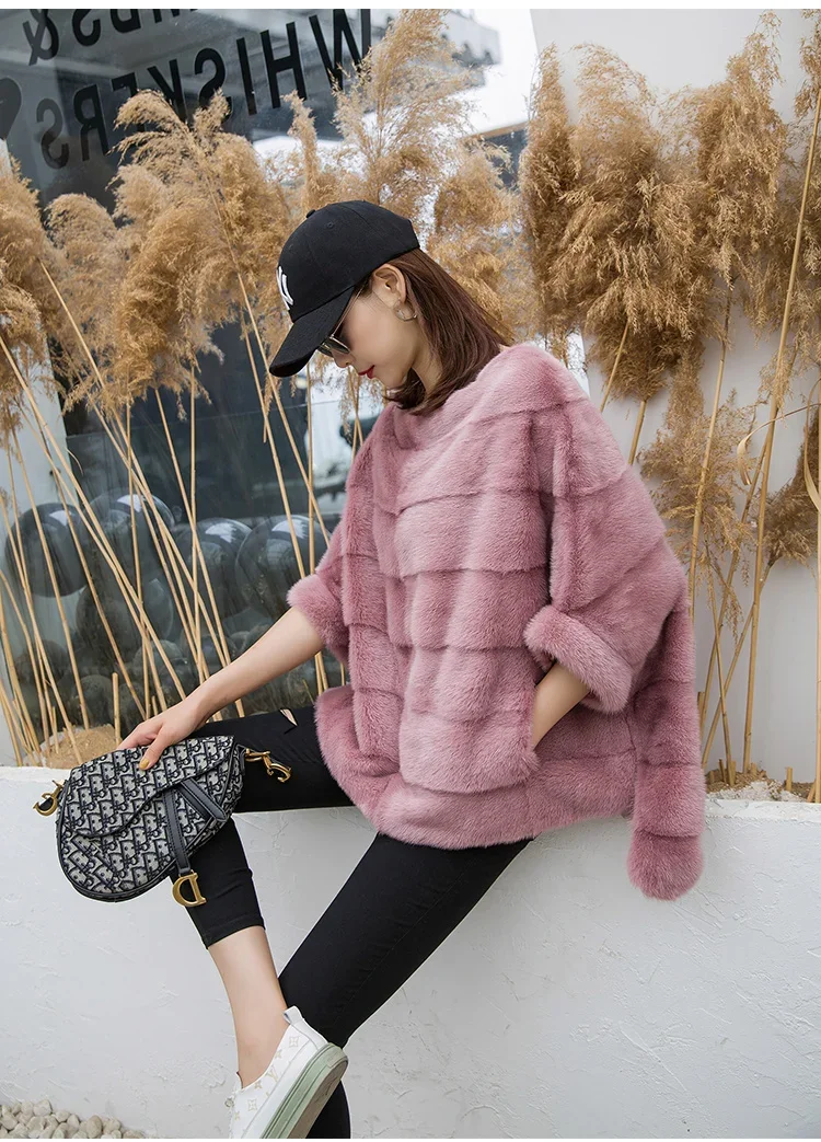 Real Mink Fur Coat Women Winter Natural Fur Coat Long Female Genuine Leather Mink Coats Cape shawl mink coat