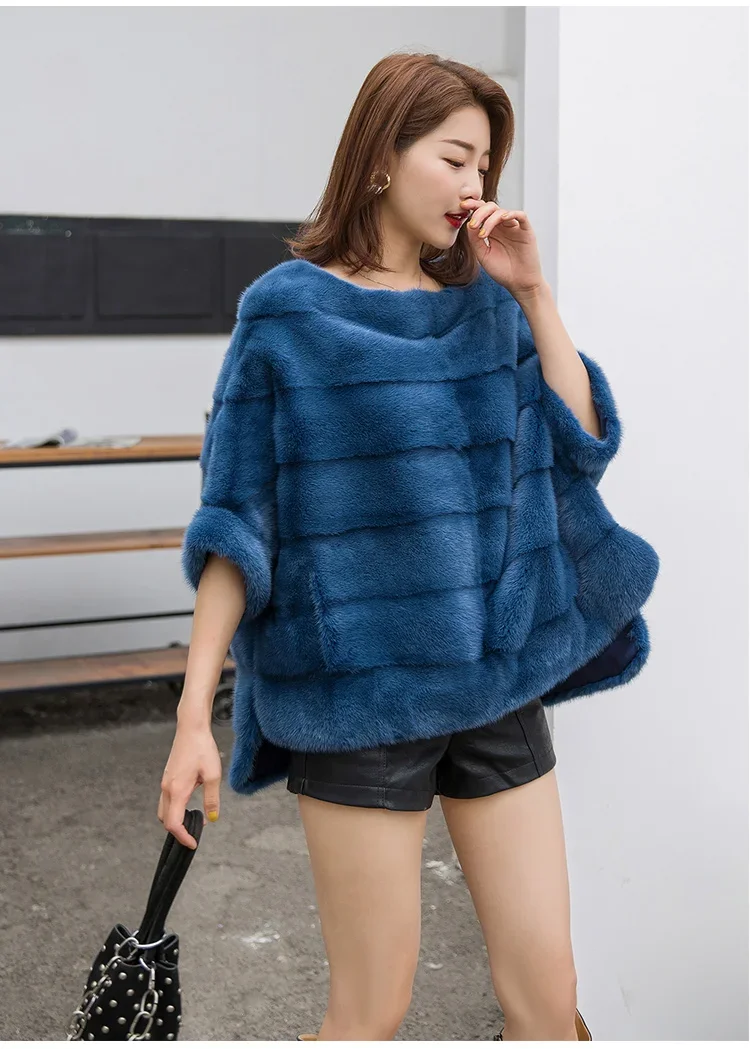 Real Mink Fur Coat Women Winter Natural Fur Coat Long Female Genuine Leather Mink Coats Cape shawl mink coat