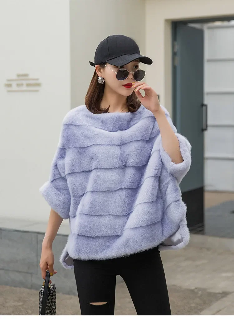 Real Mink Fur Coat Women Winter Natural Fur Coat Long Female Genuine Leather Mink Coats Cape shawl mink coat