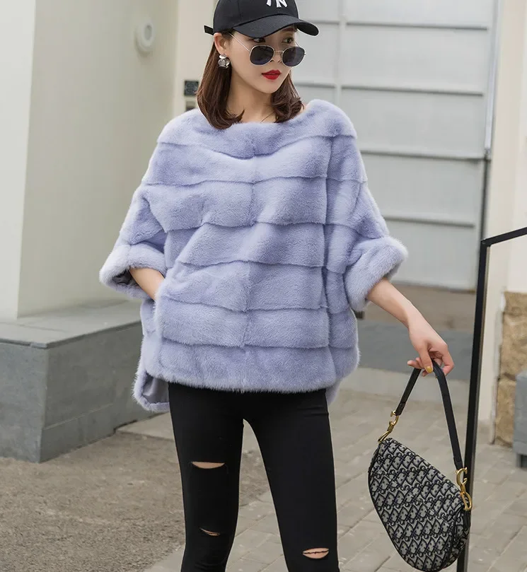 Real Mink Fur Coat Women Winter Natural Fur Coat Long Female Genuine Leather Mink Coats Cape shawl mink coat