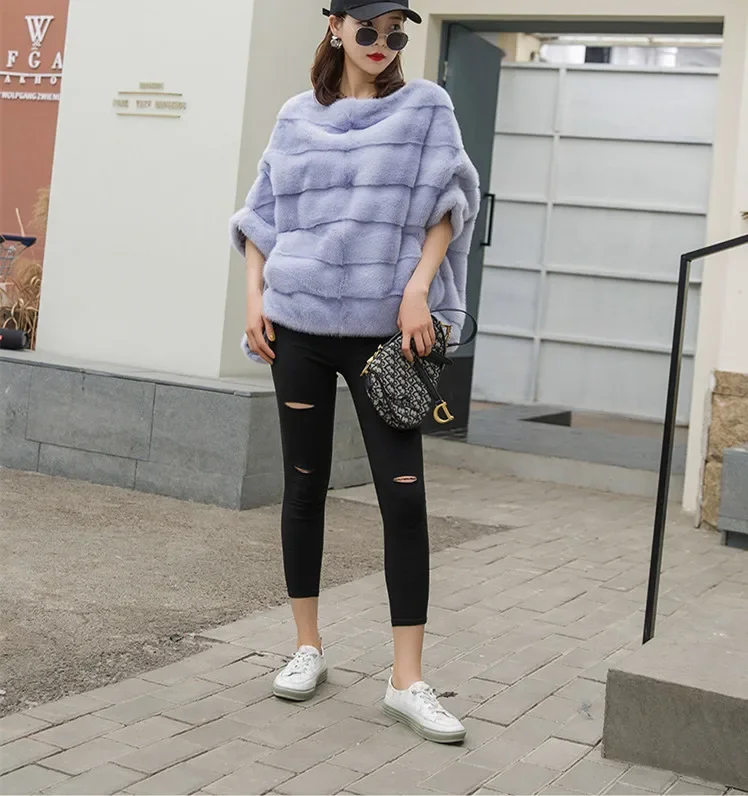 Real Mink Fur Coat Women Winter Natural Fur Coat Long Female Genuine Leather Mink Coats Cape shawl mink coat
