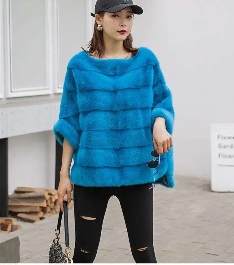 Real Mink Fur Coat Women Winter Natural Fur Coat Long Female Genuine Leather Mink Coats Cape shawl mink coat