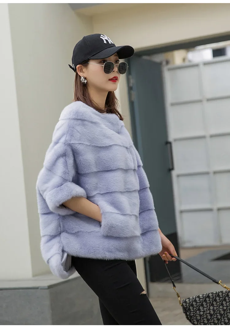Real Mink Fur Coat Women Winter Natural Fur Coat Long Female Genuine Leather Mink Coats Cape shawl mink coat