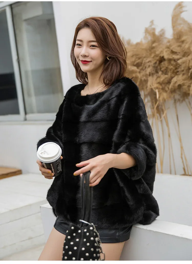 Real Mink Fur Coat Women Winter Natural Fur Coat Long Female Genuine Leather Mink Coats Cape shawl mink coat