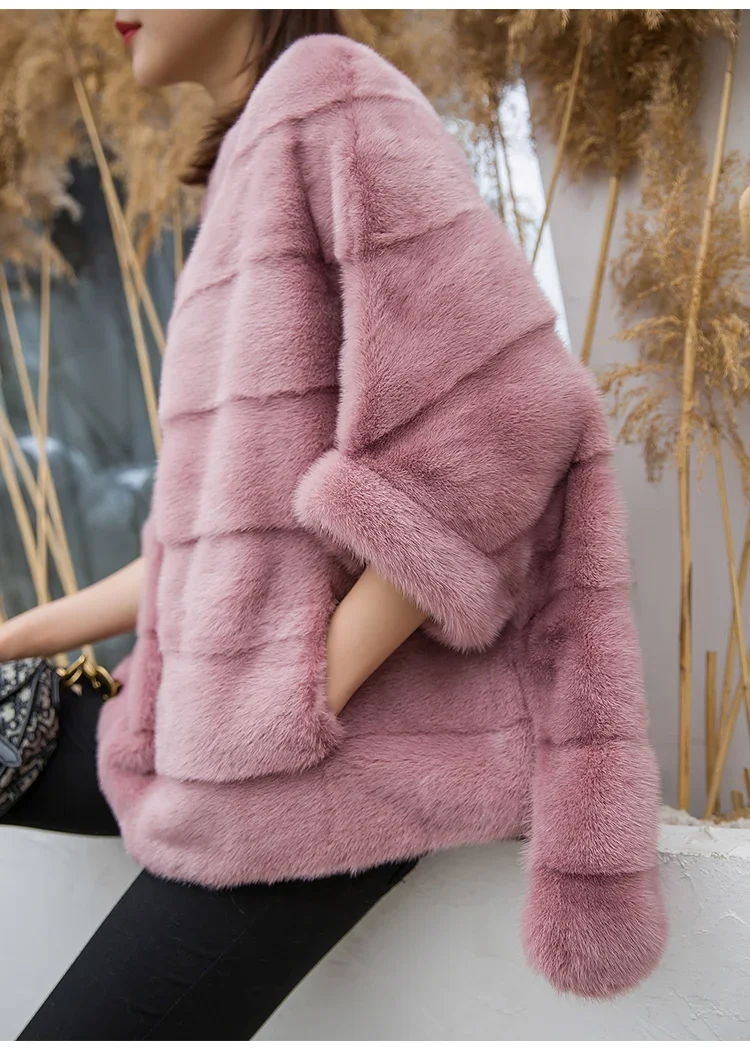 Real Mink Fur Coat Women Winter Natural Fur Coat Long Female Genuine Leather Mink Coats Cape shawl mink coat
