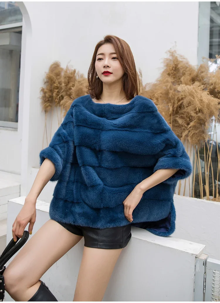 Real Mink Fur Coat Women Winter Natural Fur Coat Long Female Genuine Leather Mink Coats Cape shawl mink coat