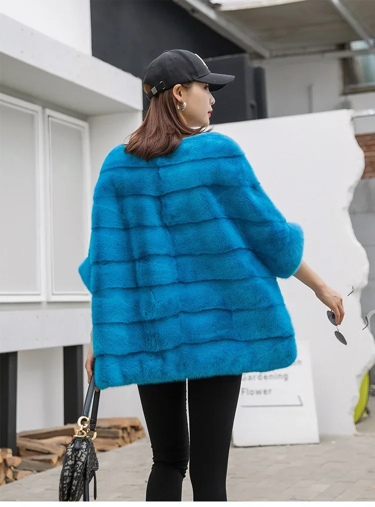 Real Mink Fur Coat Women Winter Natural Fur Coat Long Female Genuine Leather Mink Coats Cape shawl mink coat