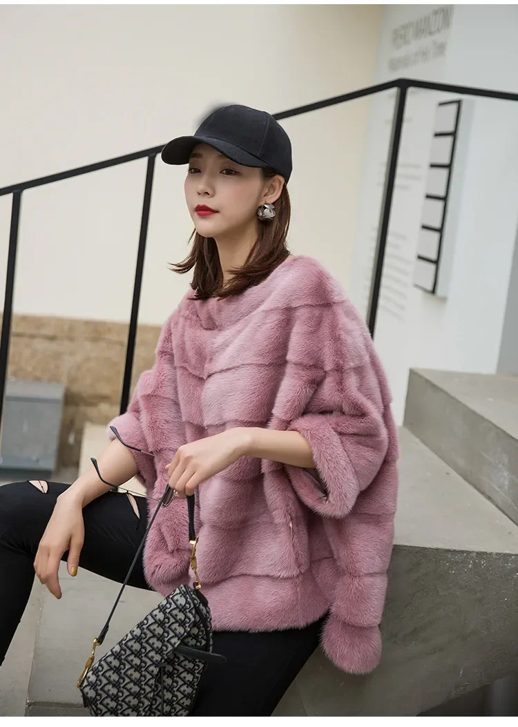 Real Mink Fur Coat Women Winter Natural Fur Coat Long Female Genuine Leather Mink Coats Cape shawl mink coat