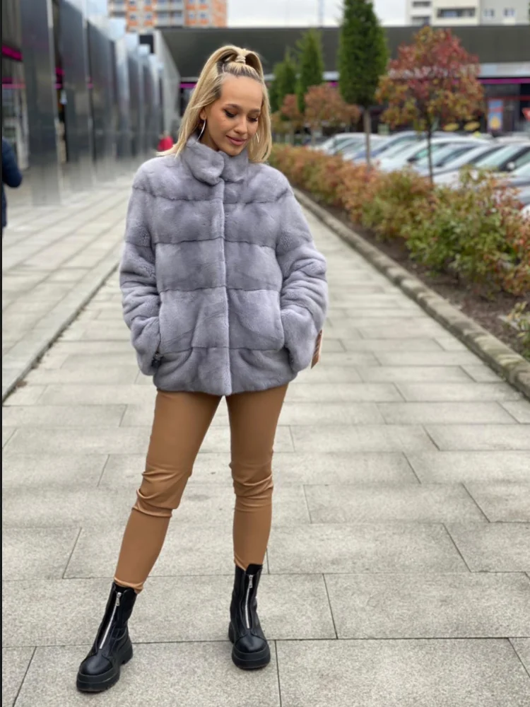 Natural Real Mink Fur Coats for Women, Short Style, Winter Fashion, New,