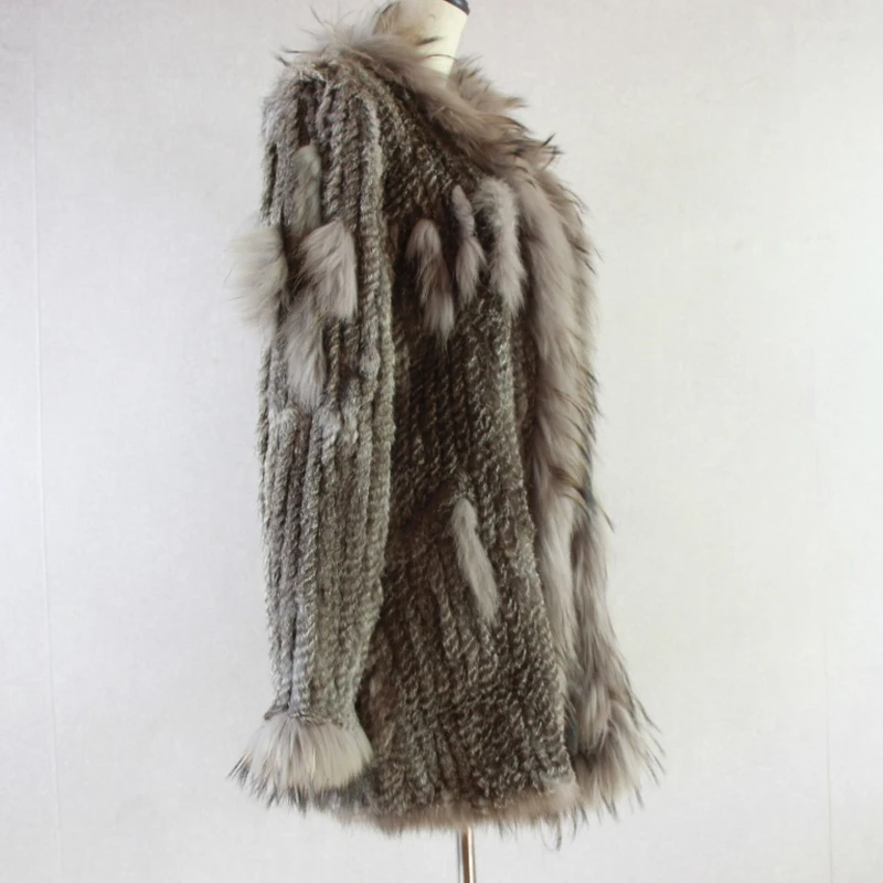 Spain Russia USA Canada popular Women knitted real genuine real rabbit fur coat overcoat jackets garment raccoon collar