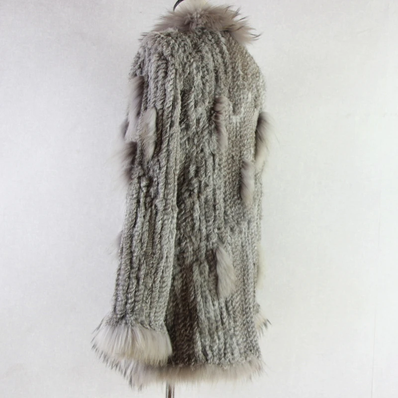 Spain Russia USA Canada popular Women knitted real genuine real rabbit fur coat overcoat jackets garment raccoon collar