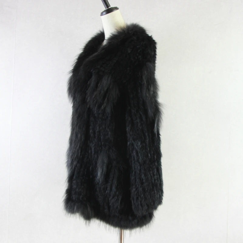 Spain Russia USA Canada popular Women knitted real genuine real rabbit fur coat overcoat jackets garment raccoon collar
