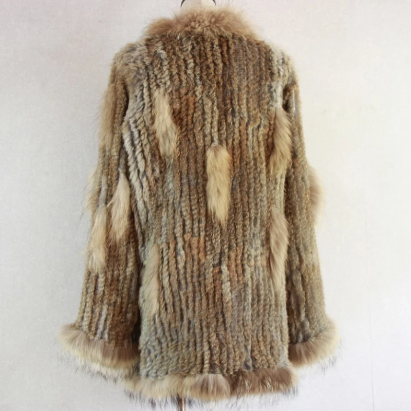 Spain Russia USA Canada popular Women knitted real genuine real rabbit fur coat overcoat jackets garment raccoon collar