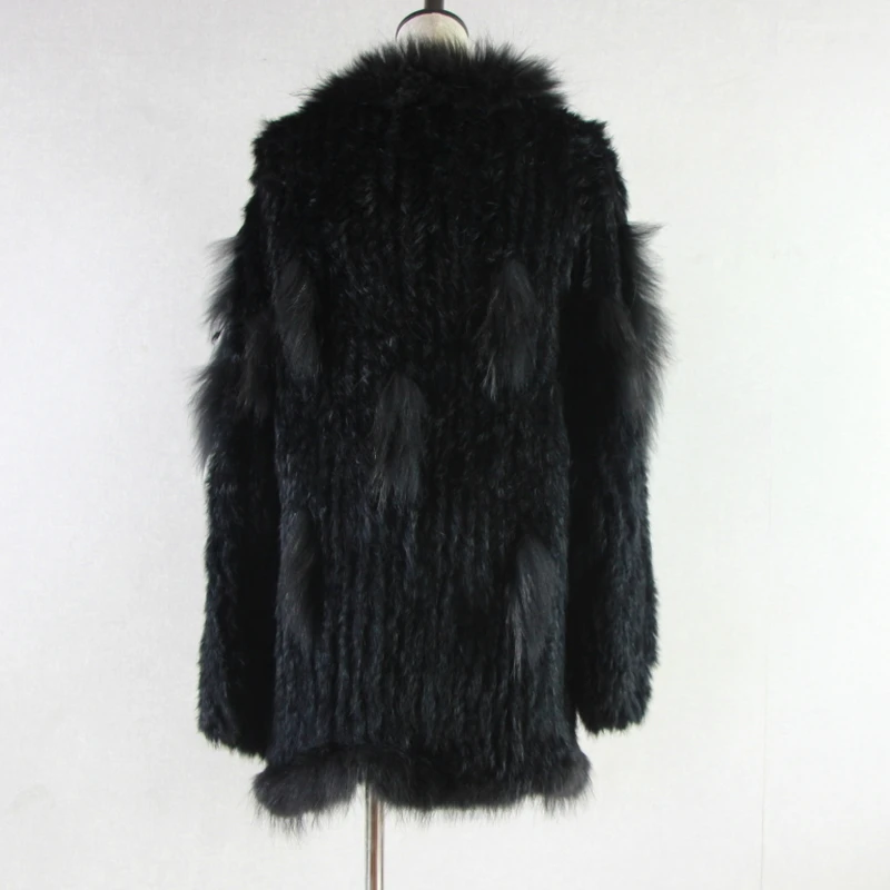 Spain Russia USA Canada popular Women knitted real genuine real rabbit fur coat overcoat jackets garment raccoon collar