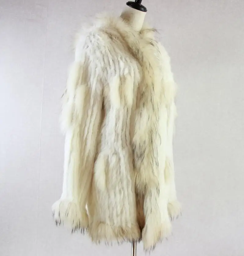 Spain Russia USA Canada popular Women knitted real genuine real rabbit fur coat overcoat jackets garment raccoon collar