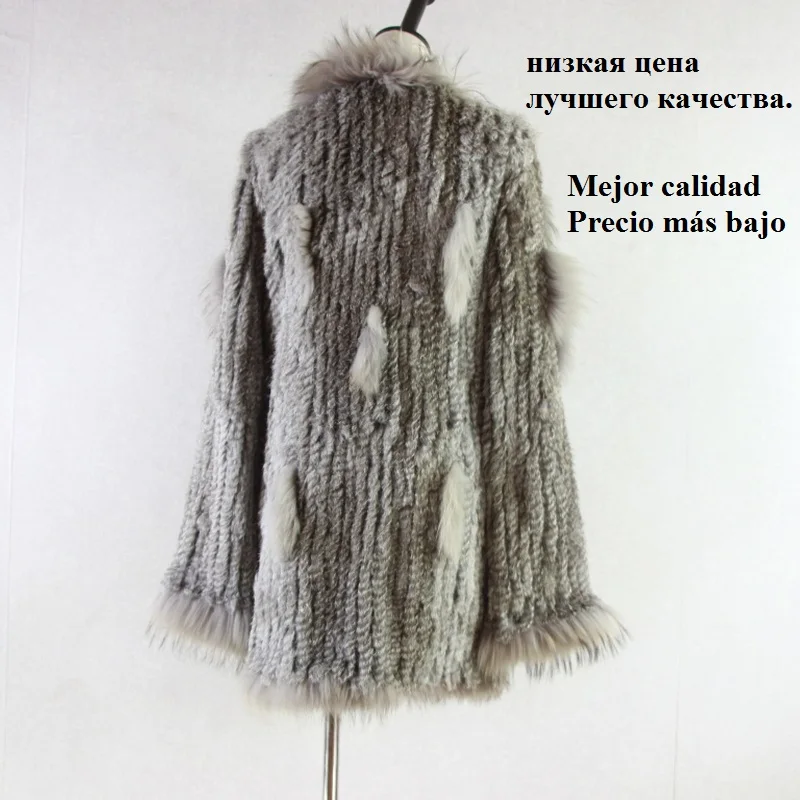 Spain Russia USA Canada popular Women knitted real genuine real rabbit fur coat overcoat jackets garment raccoon collar