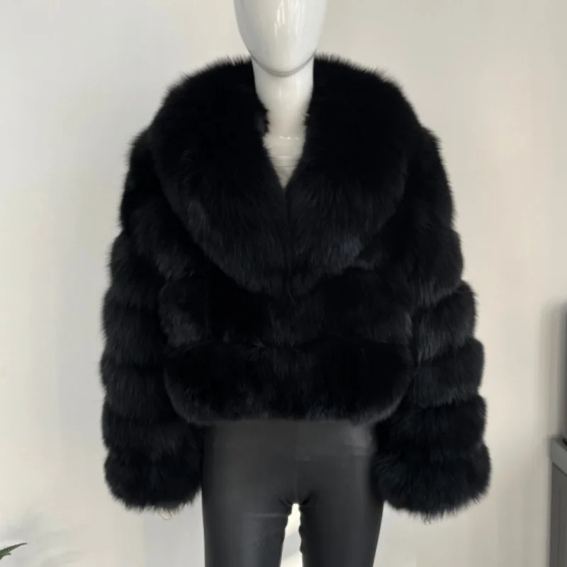BEIZIRU Women's Winter Real Raccoon Fur Coat with Turn-Down Collar Warm Thick Natural Long Sleeve Luxury Outerwear Jacket