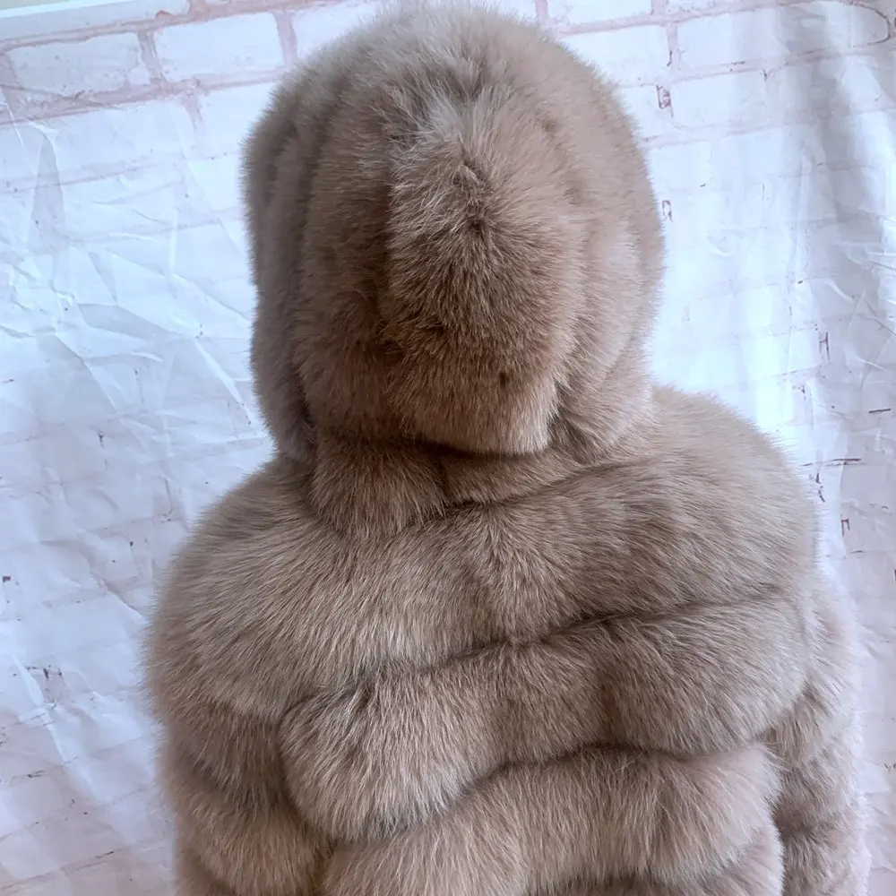 2026 Women's Real Fox Fur Coat Natural Warm Thick High Quality Full Sleeve Hooded Short Jacket Fashionable Winter Outerwear