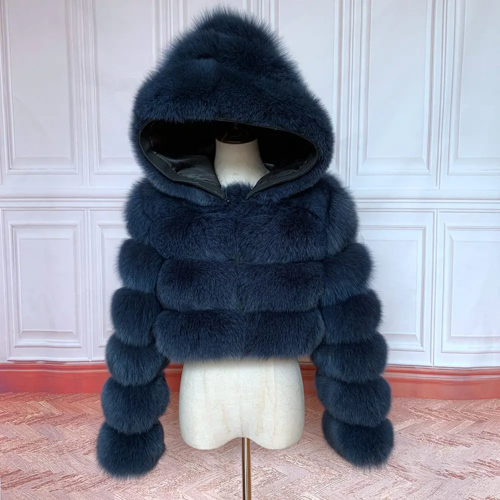2026 Women's Real Fox Fur Coat Natural Warm Thick High Quality Full Sleeve Hooded Short Jacket Fashionable Winter Outerwear