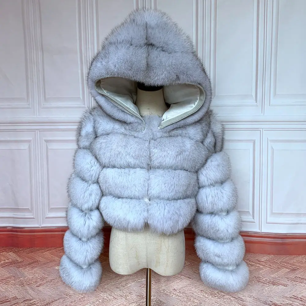 2026 Women's Real Fox Fur Coat Natural Warm Thick High Quality Full Sleeve Hooded Short Jacket Fashionable Winter Outerwear