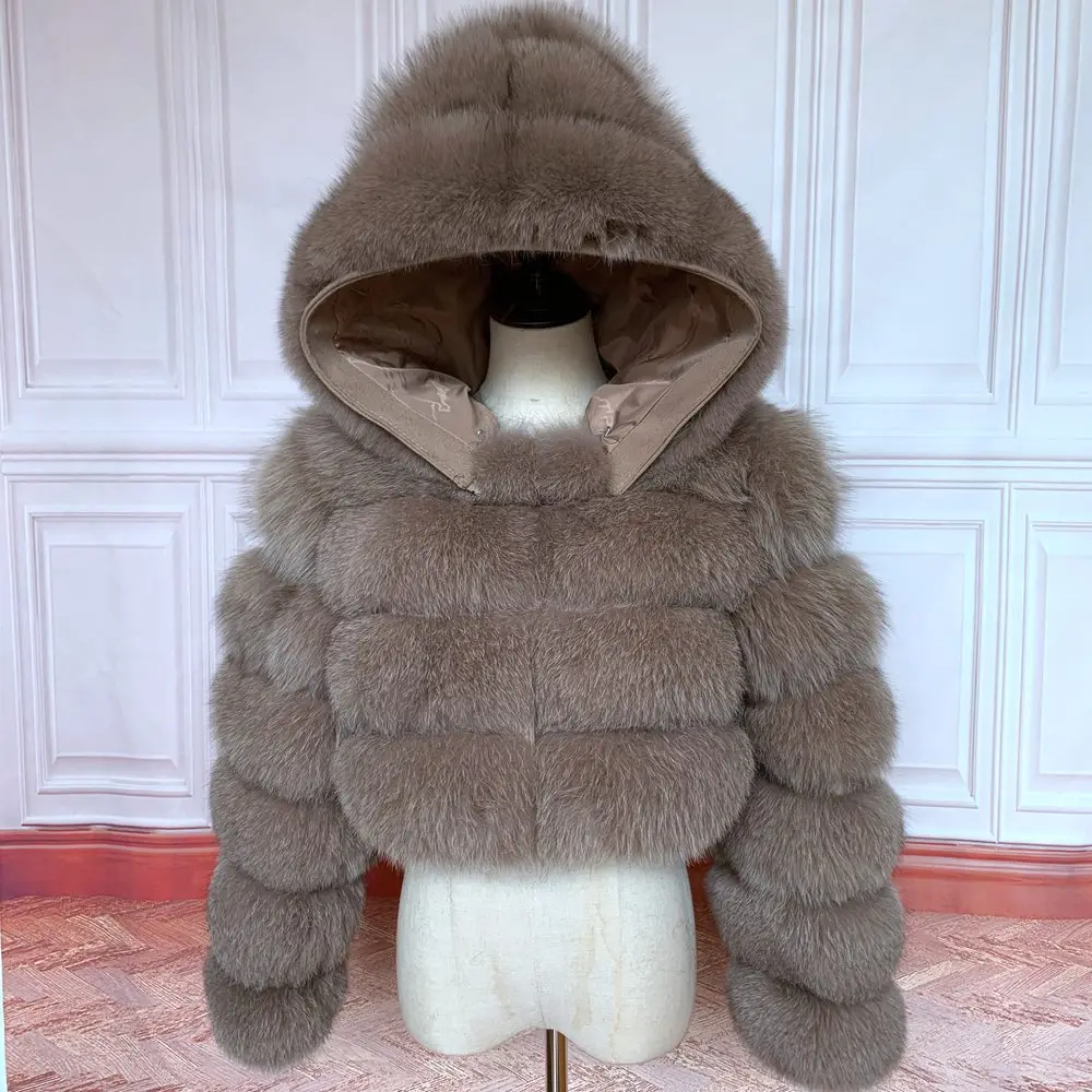 2026 Women's Real Fox Fur Coat Natural Warm Thick High Quality Full Sleeve Hooded Short Jacket Fashionable Winter Outerwear
