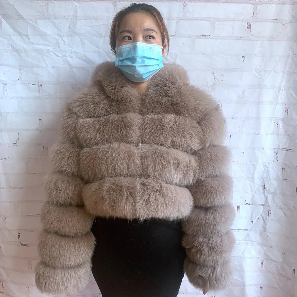 2026 Women's Real Fox Fur Coat Natural Warm Thick High Quality Full Sleeve Hooded Short Jacket Fashionable Winter Outerwear