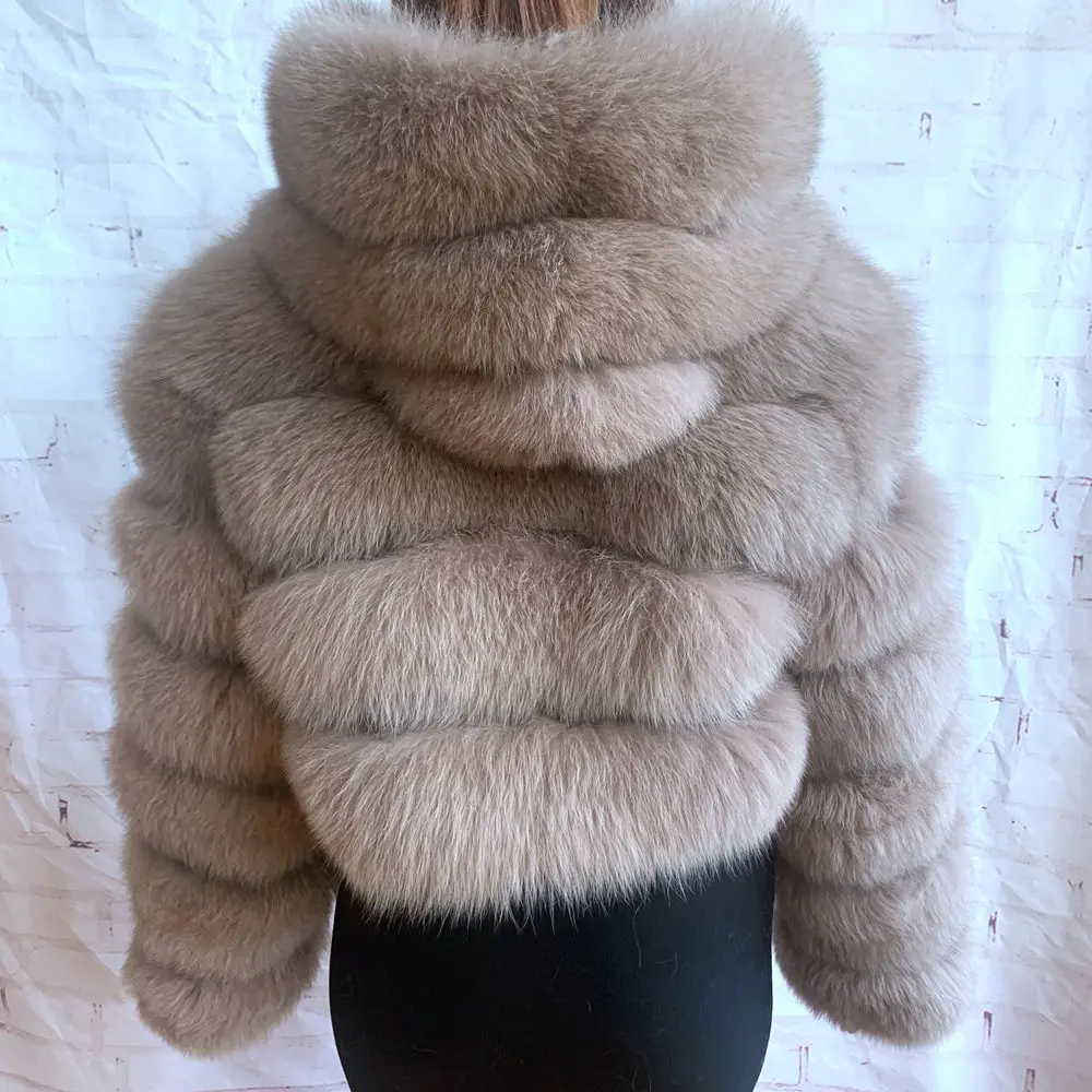 2026 Women's Real Fox Fur Coat Natural Warm Thick High Quality Full Sleeve Hooded Short Jacket Fashionable Winter Outerwear