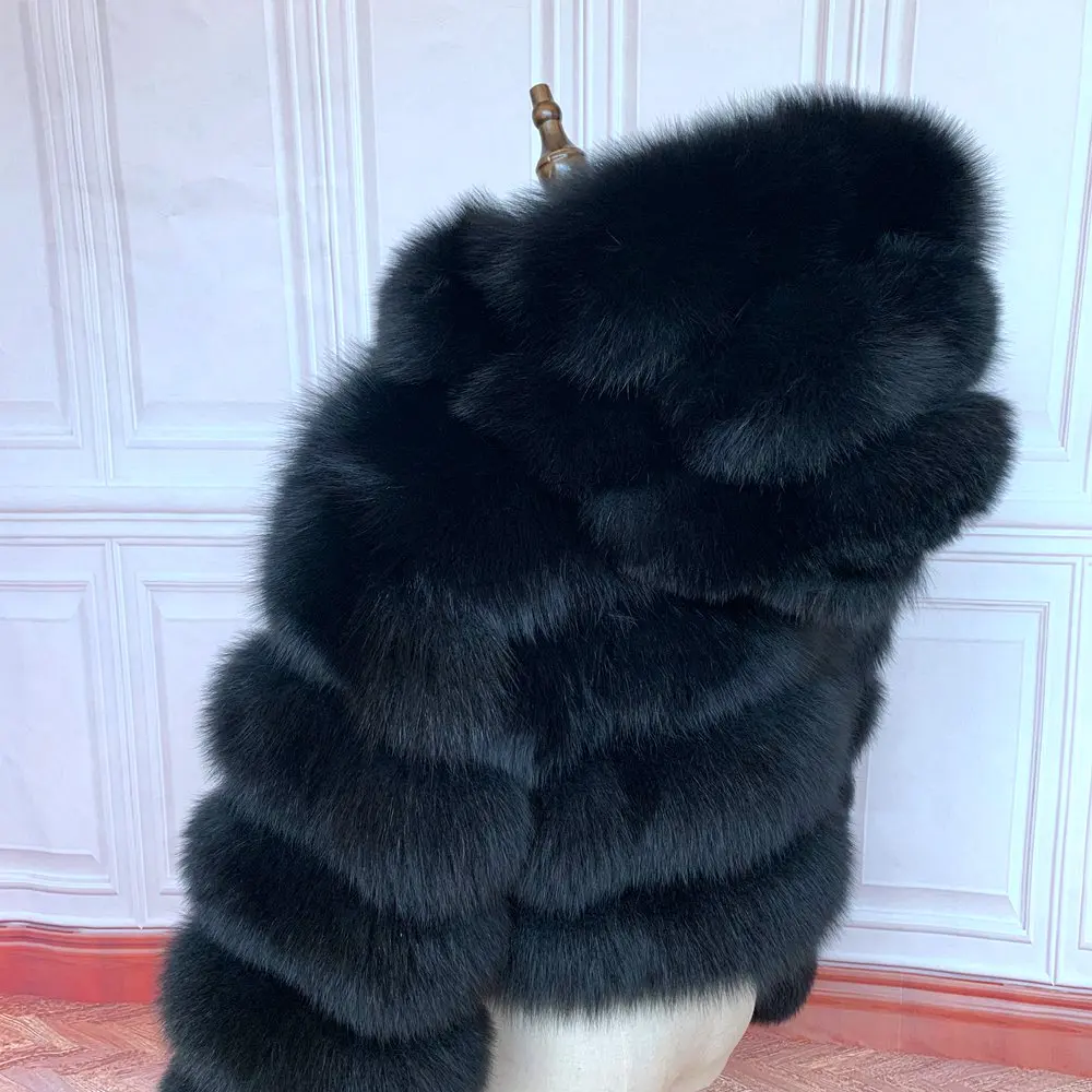 2026 Women's Real Fox Fur Coat Natural Warm Thick High Quality Full Sleeve Hooded Short Jacket Fashionable Winter Outerwear