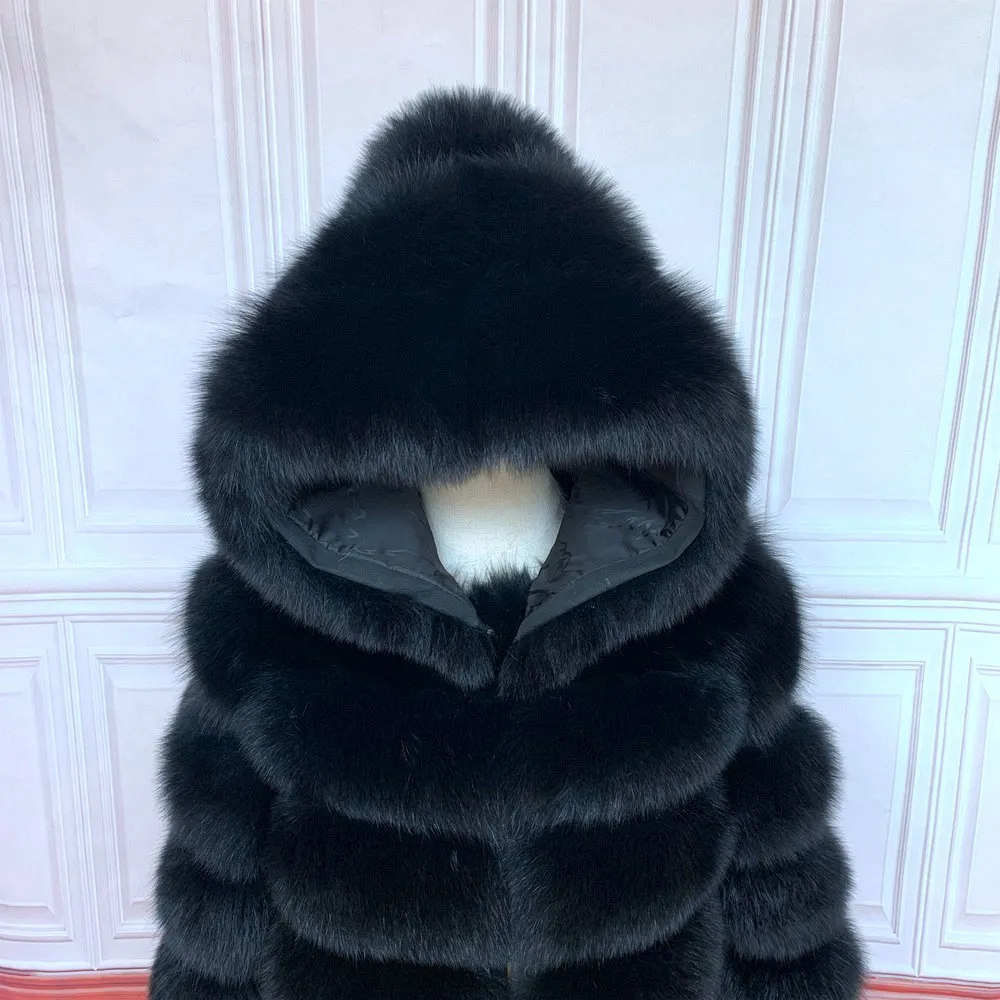 2026 Women's Real Fox Fur Coat Natural Warm Thick High Quality Full Sleeve Hooded Short Jacket Fashionable Winter Outerwear