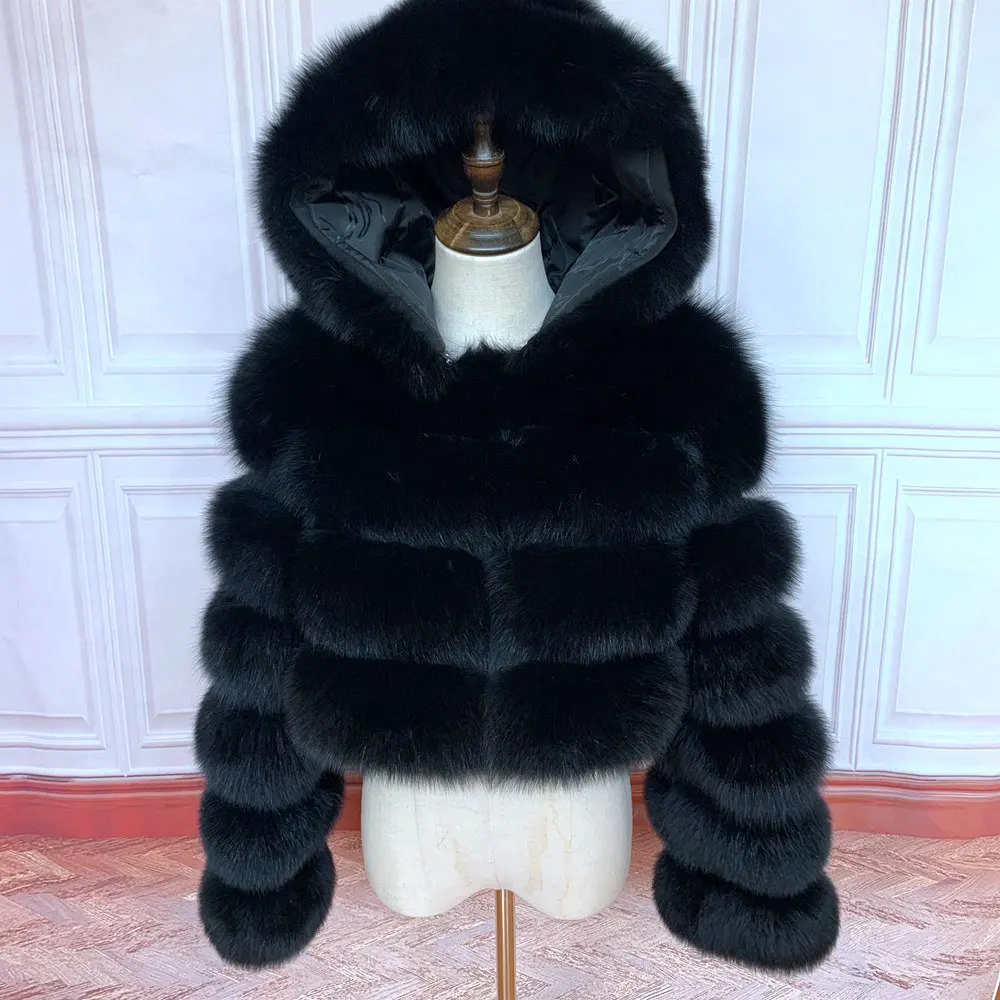 2026 Women's Real Fox Fur Coat Natural Warm Thick High Quality Full Sleeve Hooded Short Jacket Fashionable Winter Outerwear