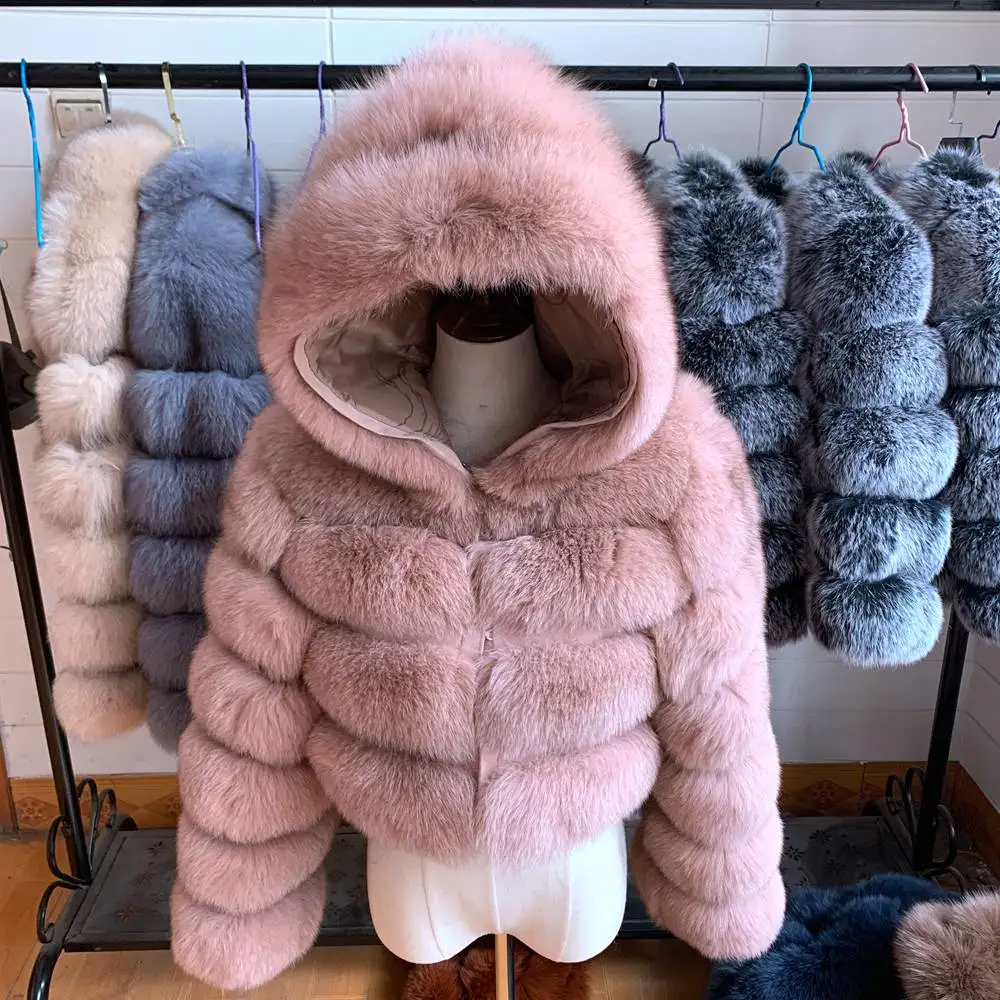 2026 Women's Real Fox Fur Coat Natural Warm Thick High Quality Full Sleeve Hooded Short Jacket Fashionable Winter Outerwear