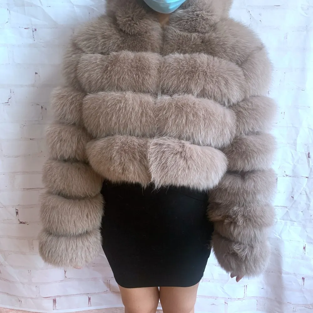 2026 Women's Real Fox Fur Coat Natural Warm Thick High Quality Full Sleeve Hooded Short Jacket Fashionable Winter Outerwear