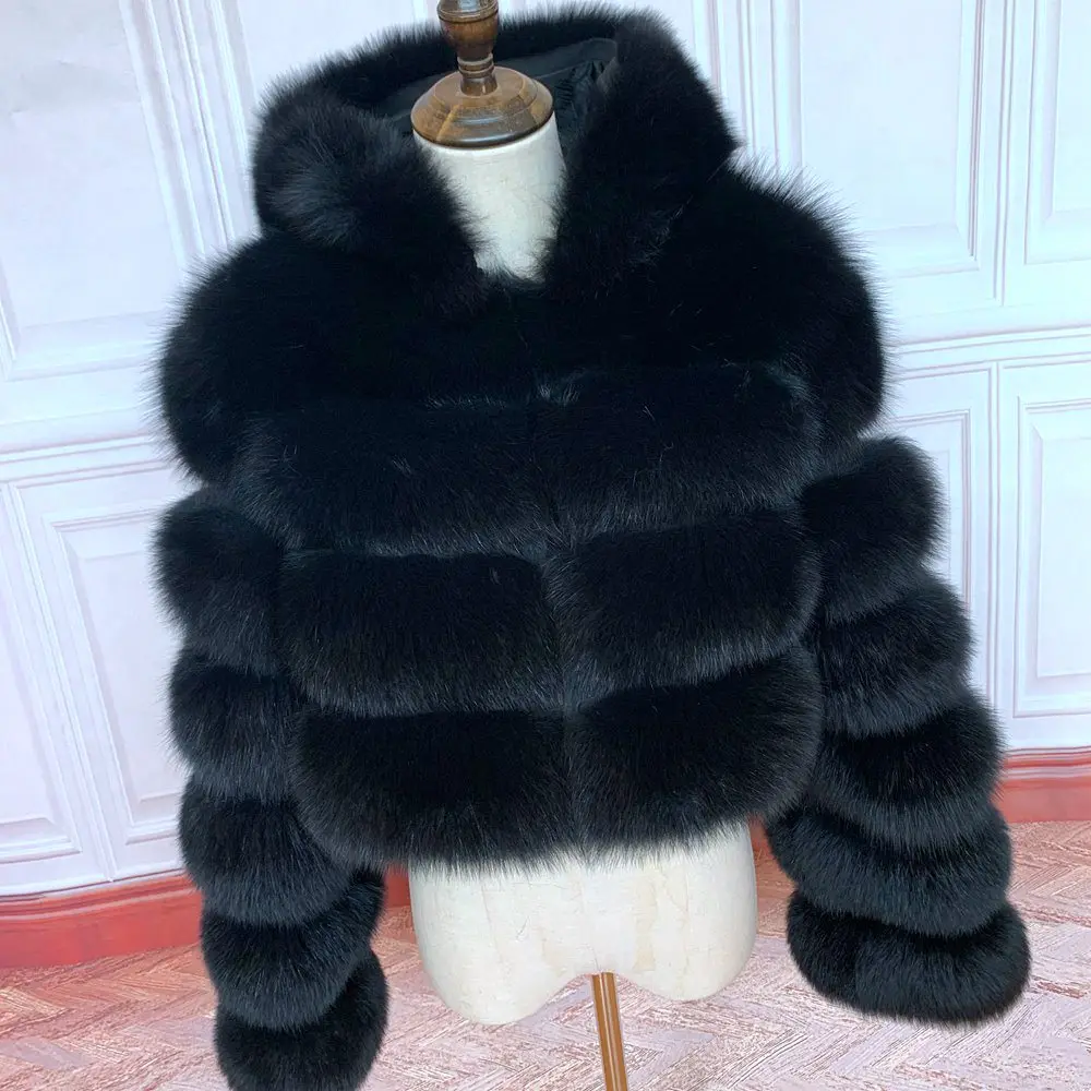 2026 Women's Real Fox Fur Coat Natural Warm Thick High Quality Full Sleeve Hooded Short Jacket Fashionable Winter Outerwear
