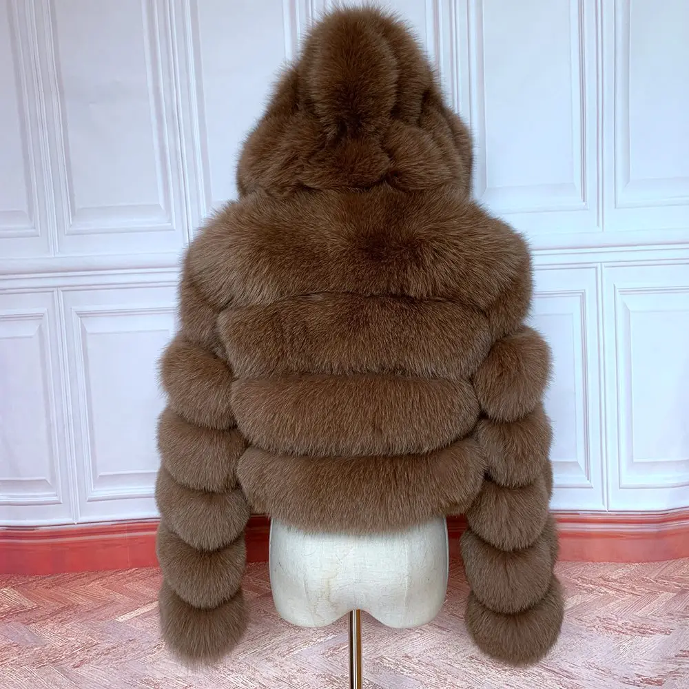2026 Women's Real Fox Fur Coat Natural Warm Thick High Quality Full Sleeve Hooded Short Jacket Fashionable Winter Outerwear