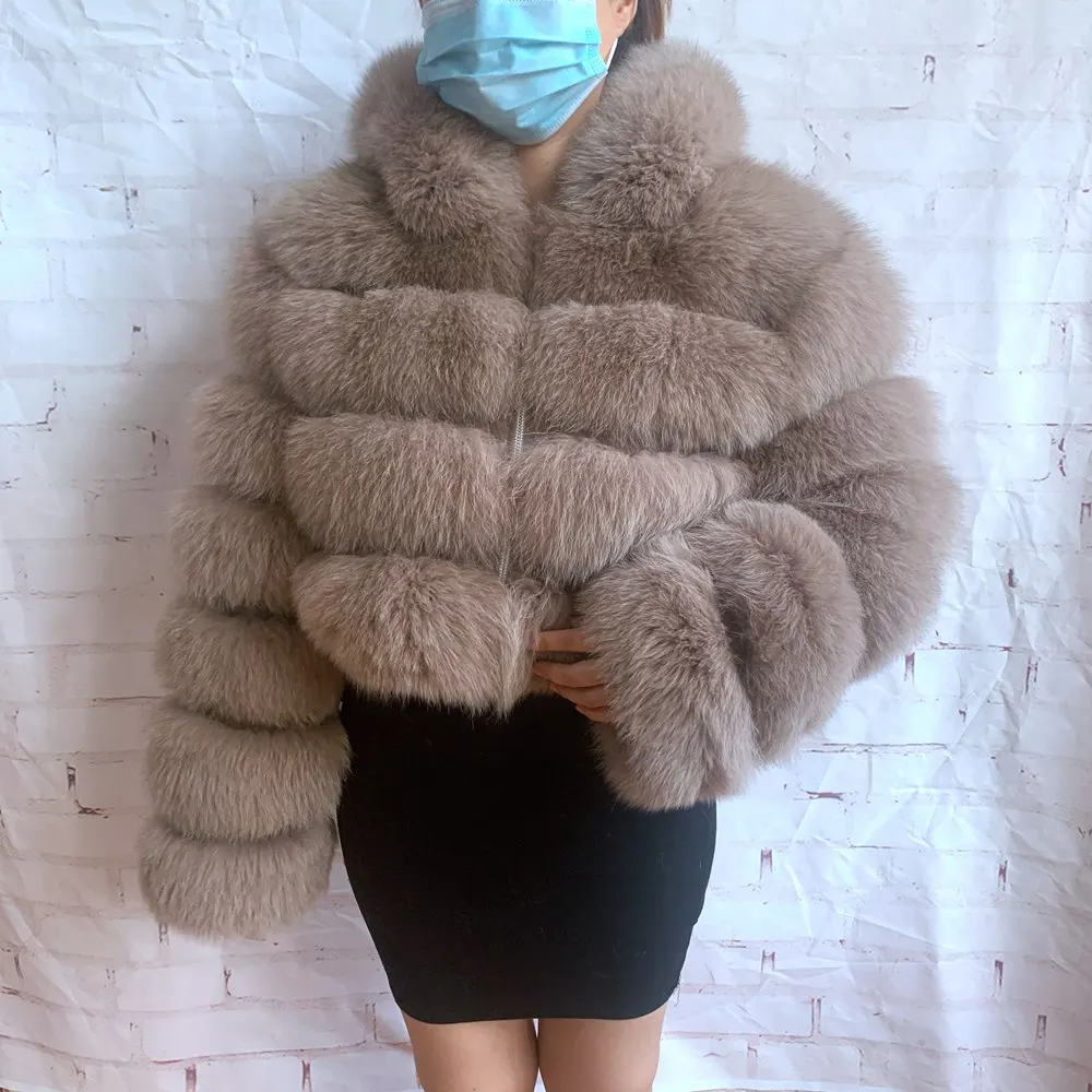 2026 Women's Real Fox Fur Coat Natural Warm Thick High Quality Full Sleeve Hooded Short Jacket Fashionable Winter Outerwear