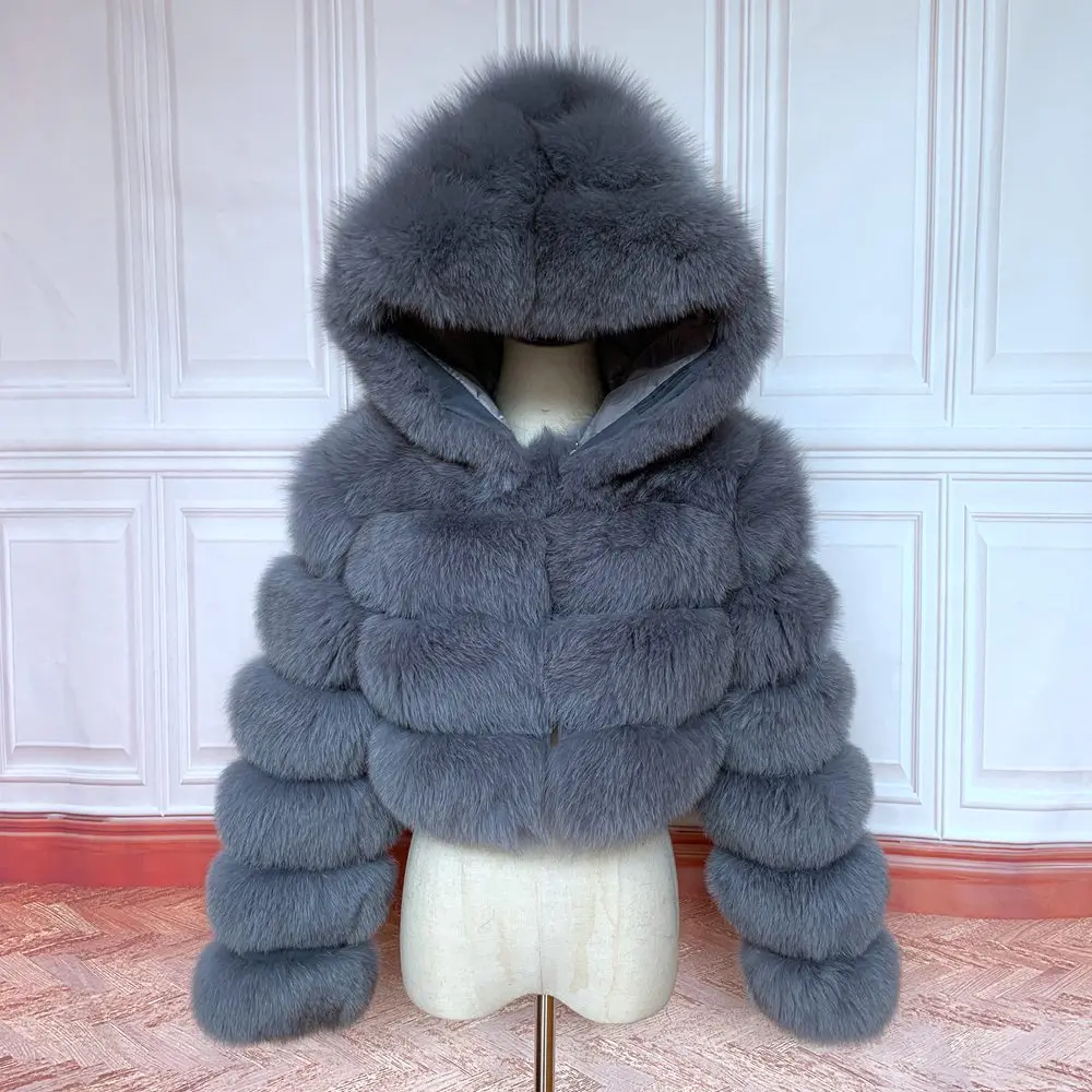 2026 Women's Real Fox Fur Coat Natural Warm Thick High Quality Full Sleeve Hooded Short Jacket Fashionable Winter Outerwear