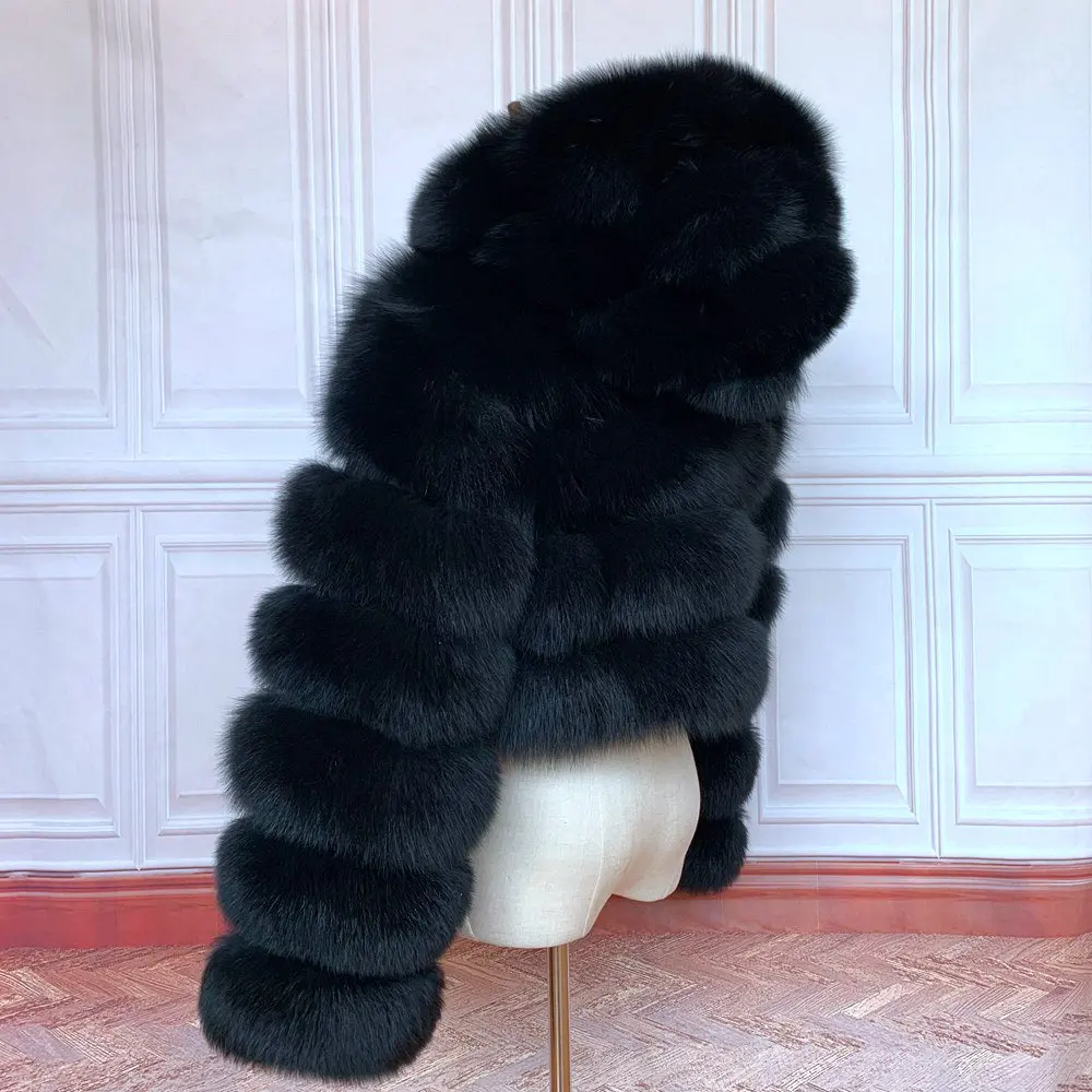 2026 Women's Real Fox Fur Coat Natural Warm Thick High Quality Full Sleeve Hooded Short Jacket Fashionable Winter Outerwear
