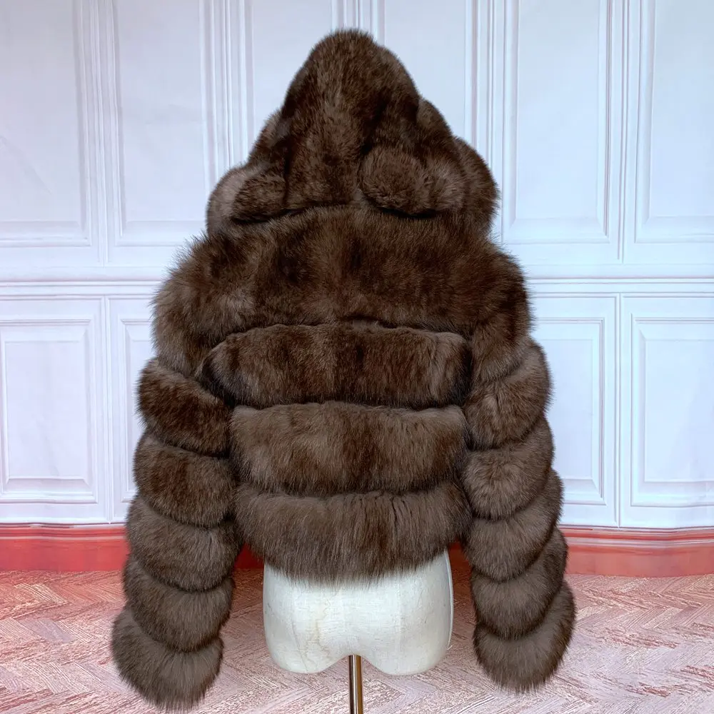 2026 Women's Real Fox Fur Coat Natural Warm Thick High Quality Full Sleeve Hooded Short Jacket Fashionable Winter Outerwear