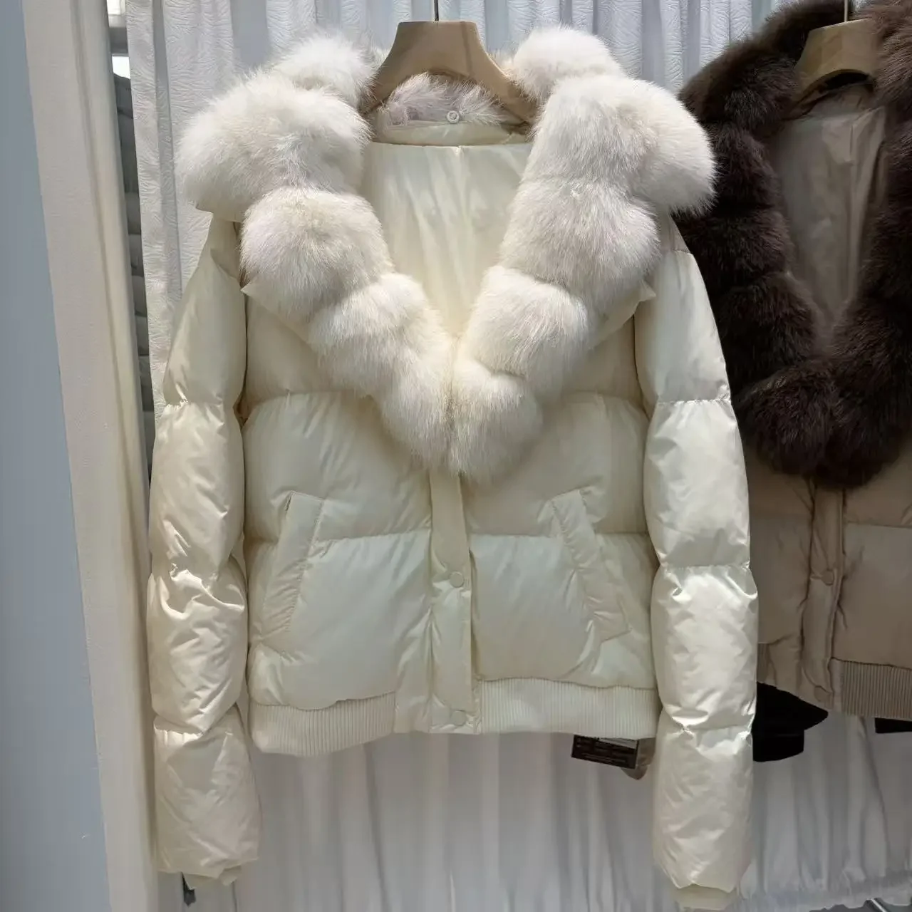 OFTBUY Woman Real Fur Collar White Duck Down Jacket Winter Warm Thick Button Luxury Fashion Coat Women Short Puffer Clothing