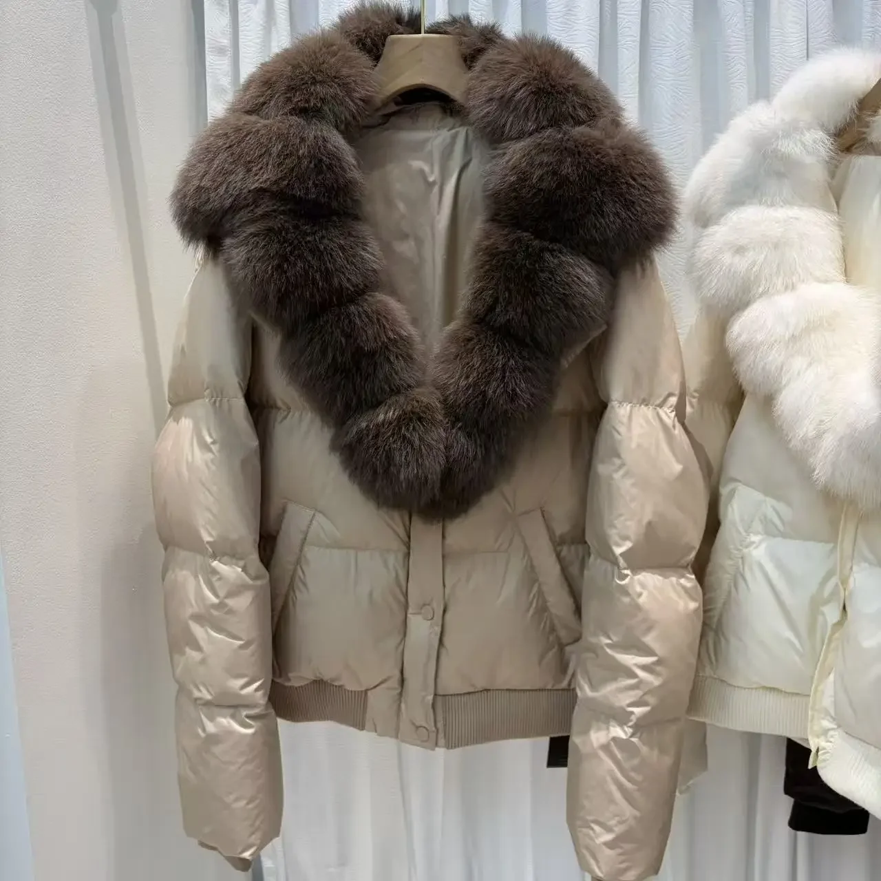 OFTBUY Woman Real Fur Collar White Duck Down Jacket Winter Warm Thick Button Luxury Fashion Coat Women Short Puffer Clothing