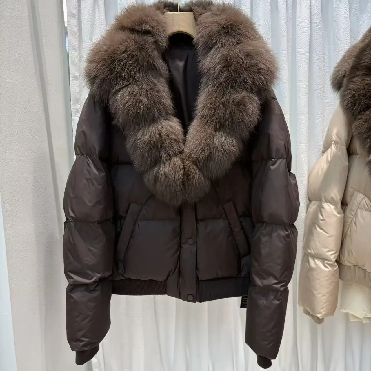 OFTBUY Woman Real Fur Collar White Duck Down Jacket Winter Warm Thick Button Luxury Fashion Coat Women Short Puffer Clothing