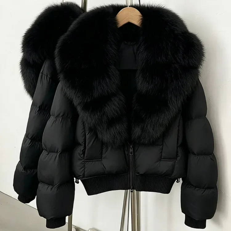 OFTBUY New Winter Clothes Women Real Fox Fur Duck Down Jacket Short Warm Natural Fur Puffer Coat Female Luxury Fashion Outerwear
