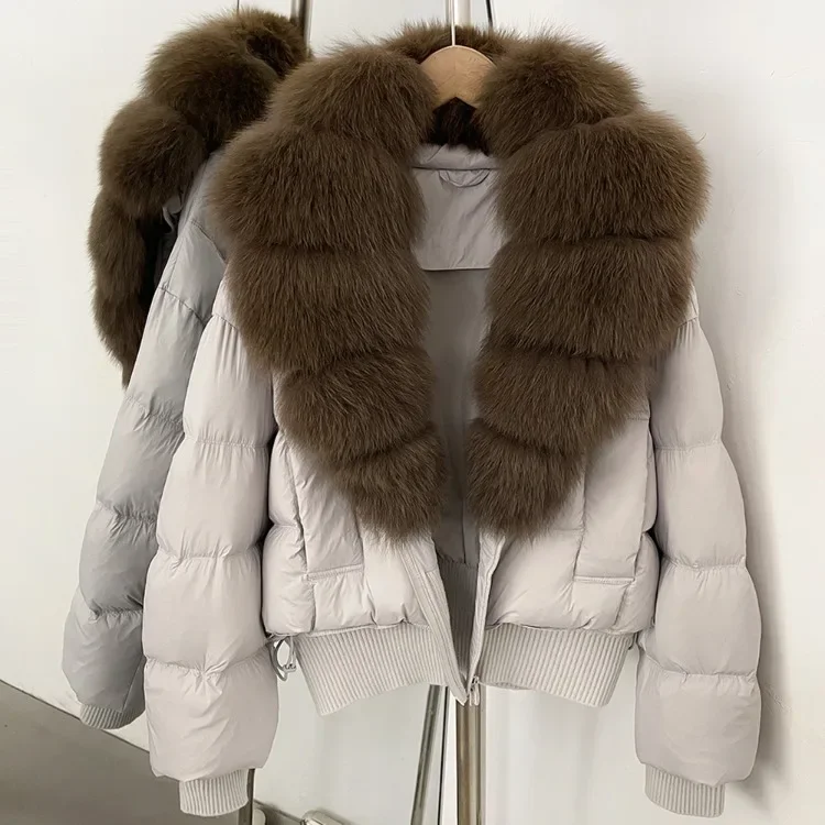 OFTBUY New Winter Clothes Women Real Fox Fur Duck Down Jacket Short Warm Natural Fur Puffer Coat Female Luxury Fashion Outerwear